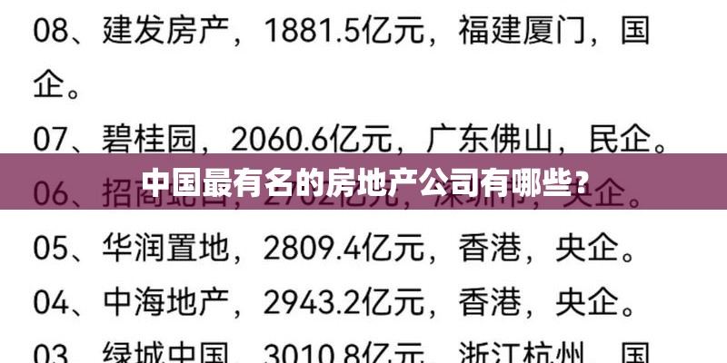 中国最有名的房地产公司有哪些？