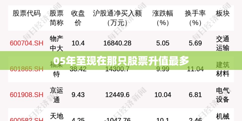 05年至现在那只股票升值最多